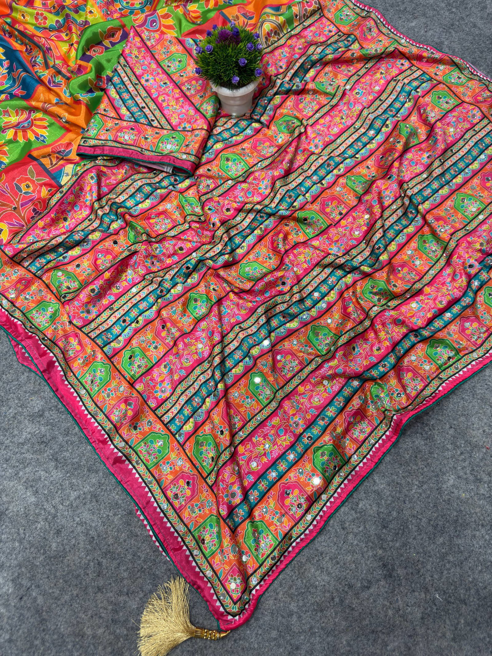 St D No 117 Chinon Silk Designer Handworked Saree Collection