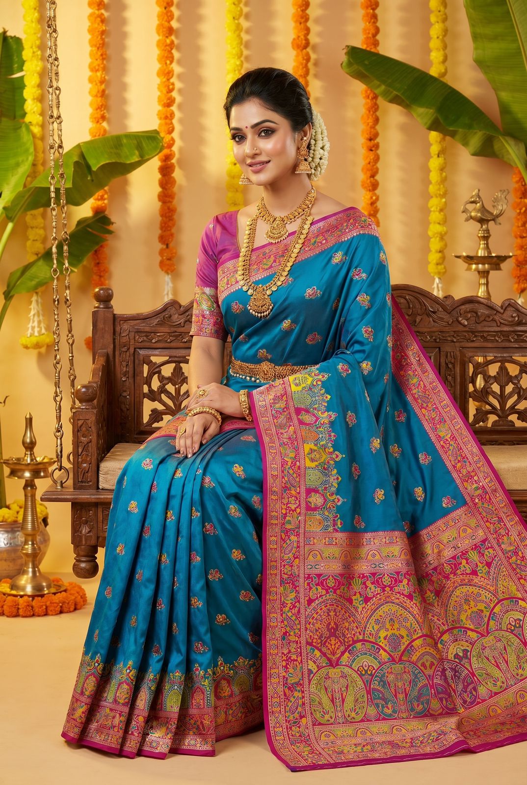 Mb 68 Pashmina Silk Multicolored Paisley Border Saree Collection