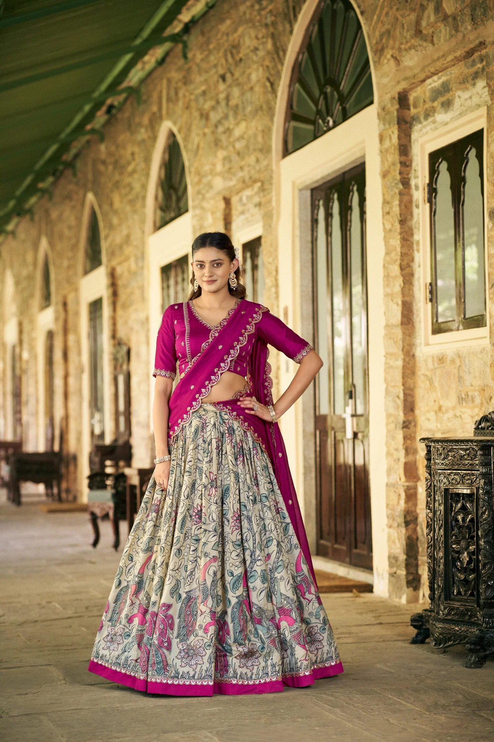 Taraa L 1207 Tasar Silk Kalamkari Printed Traditional Wear Lehenga Choli