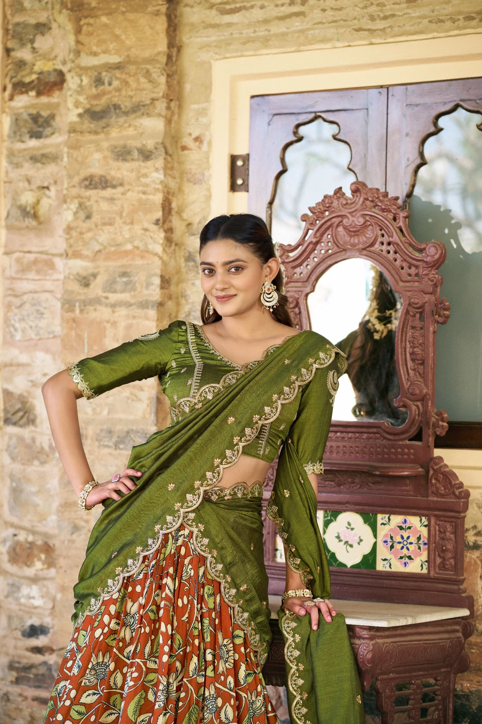 Taraa L 1207 Tasar Silk Kalamkari Printed Traditional Wear Lehenga Choli