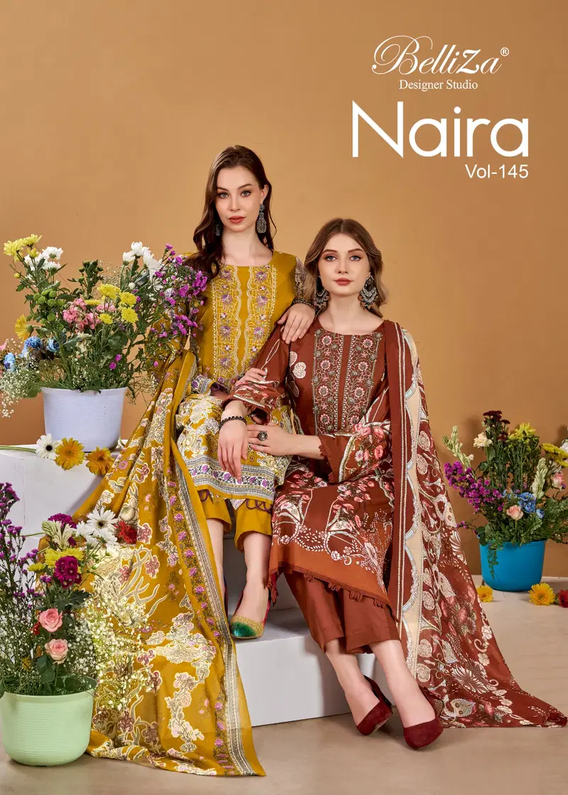 Belliza Naira Vol 145 Cotton Print With Embroidered Dress Material