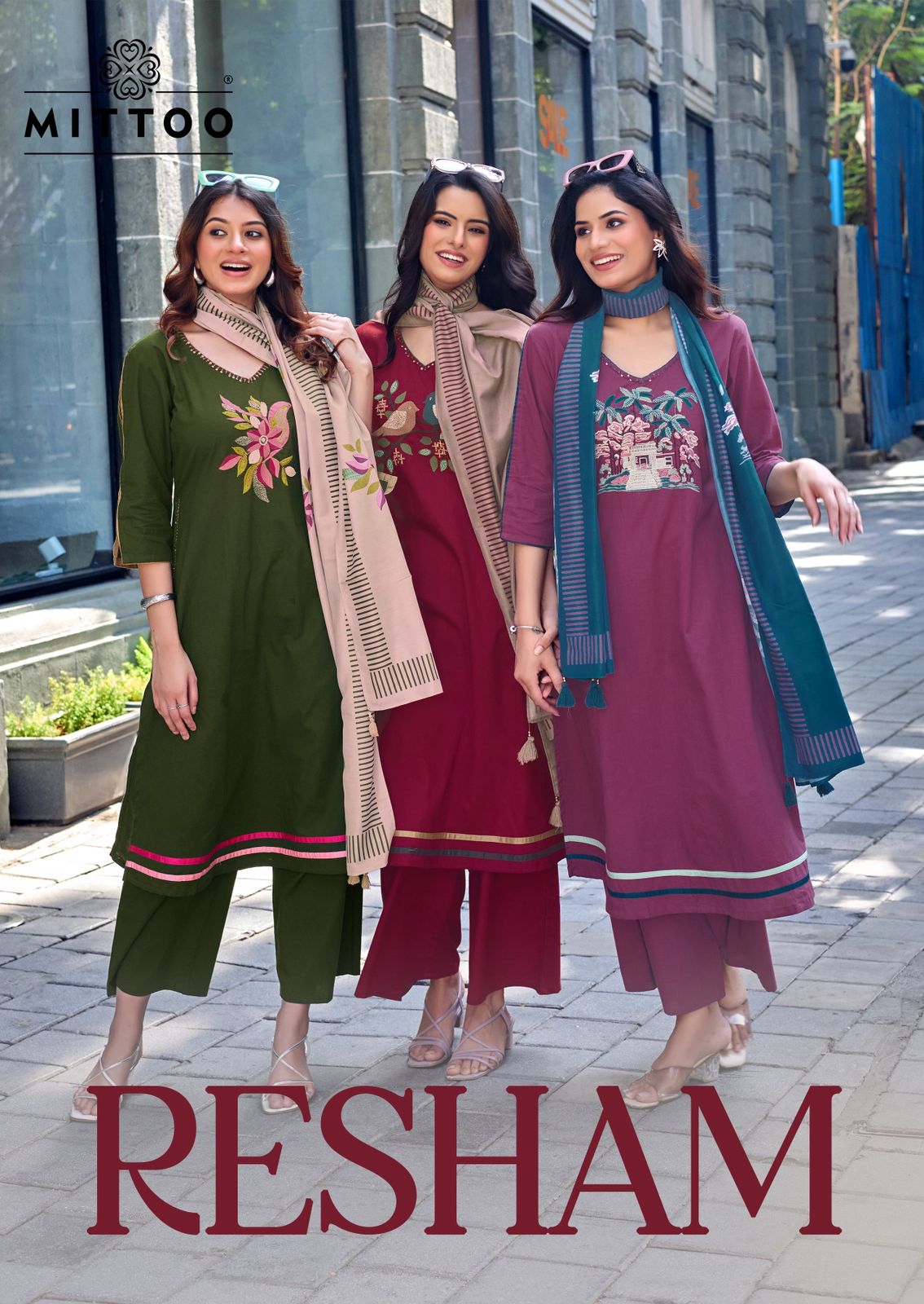 Mittoo Resham Dhabu Cotton Thread Embroidered Kurti With Bottom Dupatta