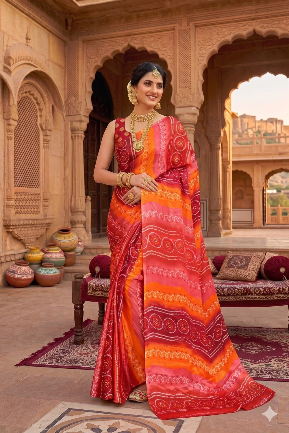 Printed 6009 Georgette Bandhani Printed Saree Collection