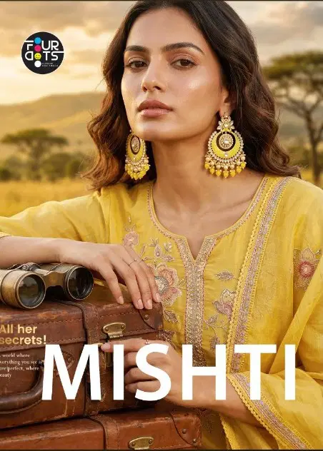 Four Dots Mishti Mal Chanderi Cotton Handworked Dress Material