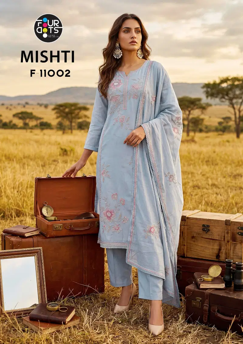 Four Dots Mishti Mal Chanderi Cotton Handworked Dress Material