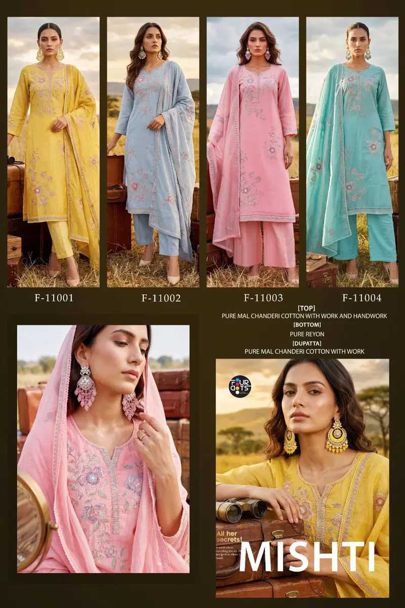 Four Dots Mishti Mal Chanderi Cotton Handworked Dress Material