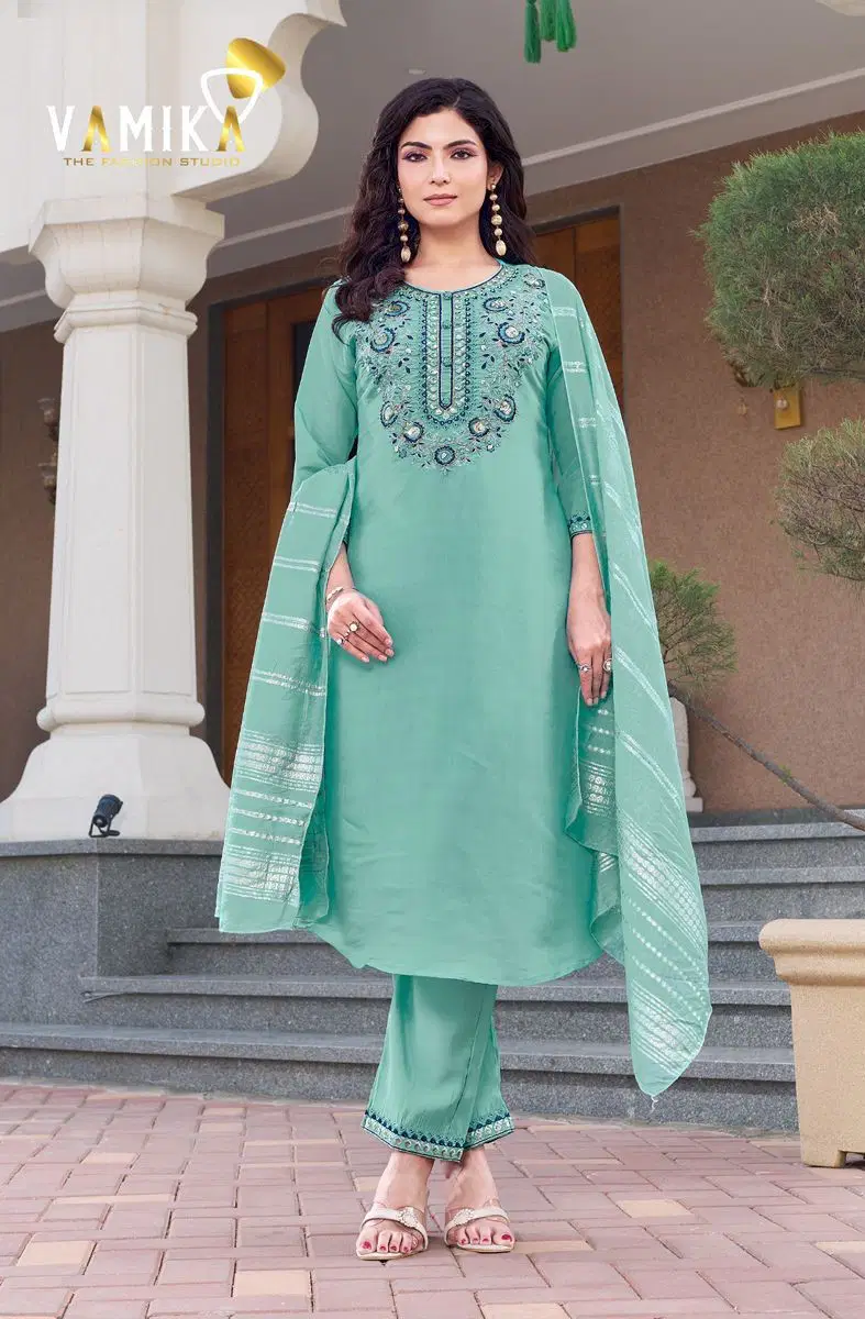 Vamika Amora Viscose Roman With Handwork Kurti Bottom With Dupatta