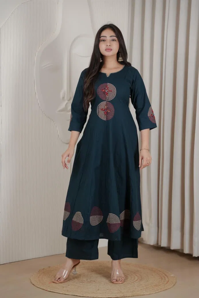 Naisha K 988 Dhabu Cotton Anarkali Kurti With Bottom