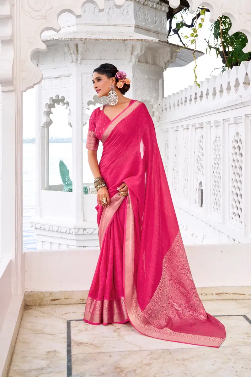 Taraa L 7902 Chinon Zari Weaving Traditional Wear Saree Collection