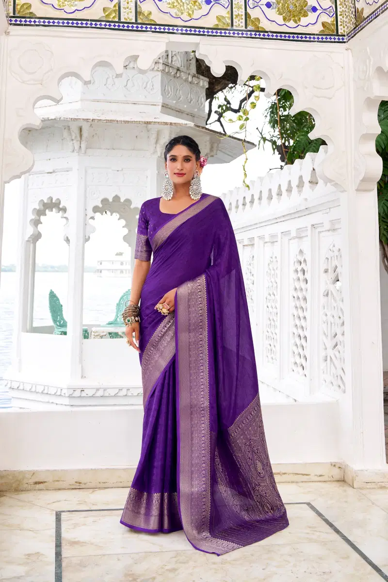 Taraa L 7902 Chinon Zari Weaving Traditional Wear Saree Collection