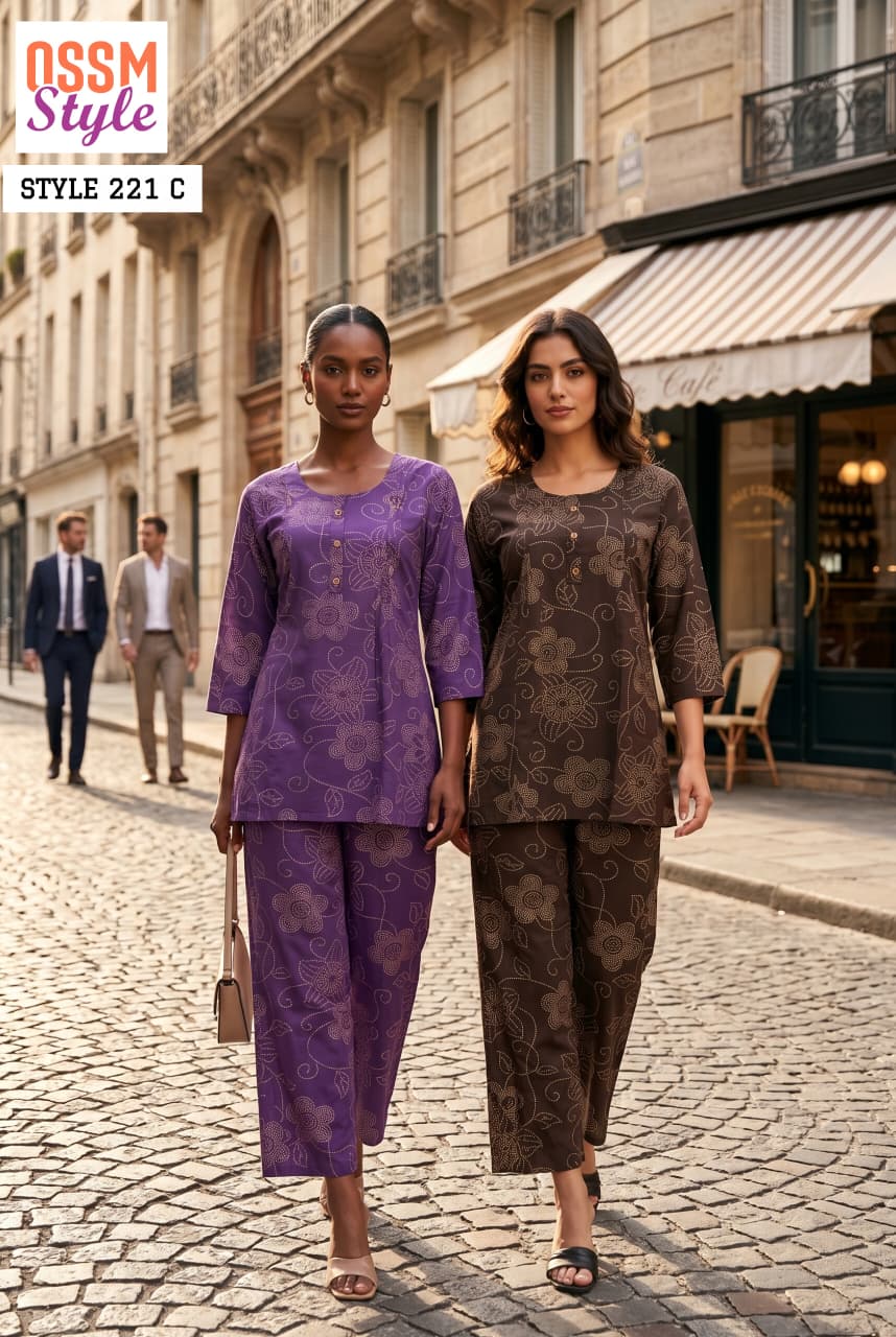 Ossm Style 221 A To C Rayon Discharge Printed Co Ord Set Collection