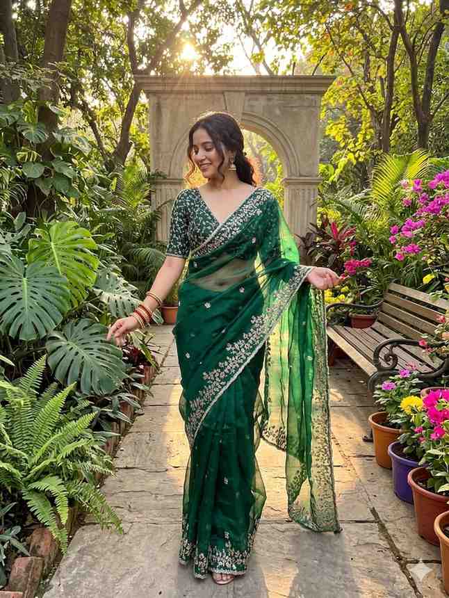 Kc 410 Fandy Sattin Silk Seqeunce Worked Premium Saree Collection
