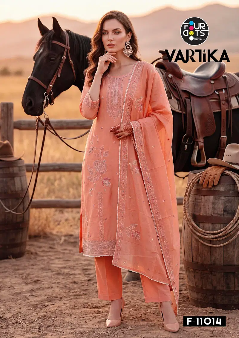 Four Dots Vartika Mal Chanderi Cotton Handworked Dress Material