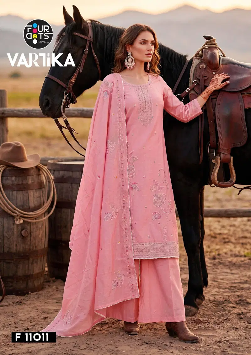 Four Dots Vartika Mal Chanderi Cotton Handworked Dress Material