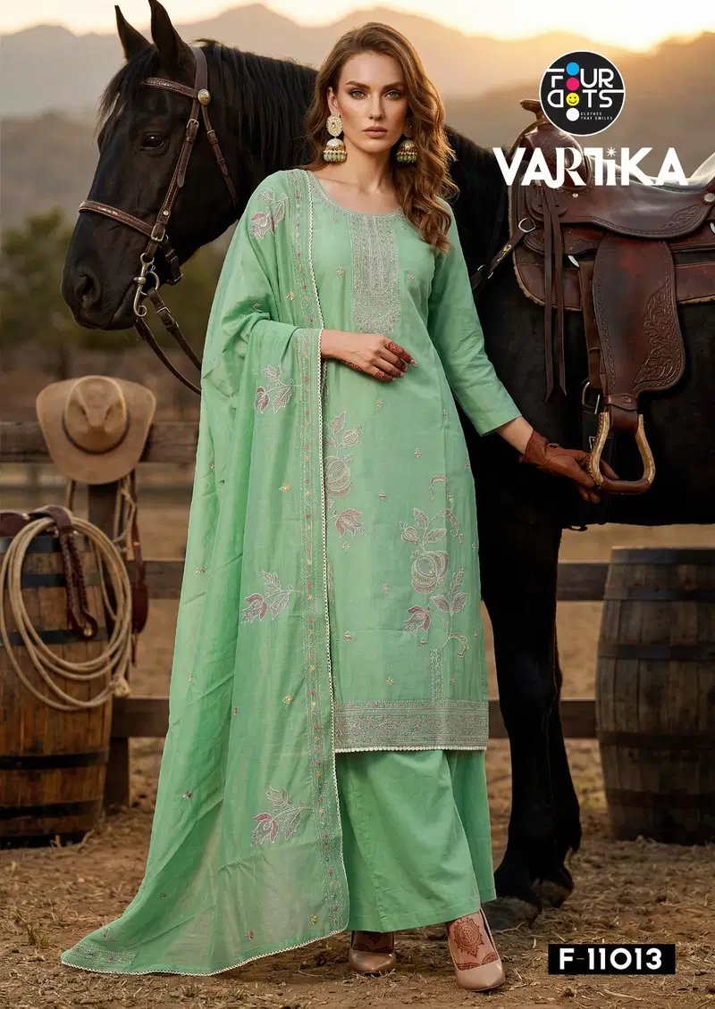 Four Dots Vartika Mal Chanderi Cotton Handworked Dress Material