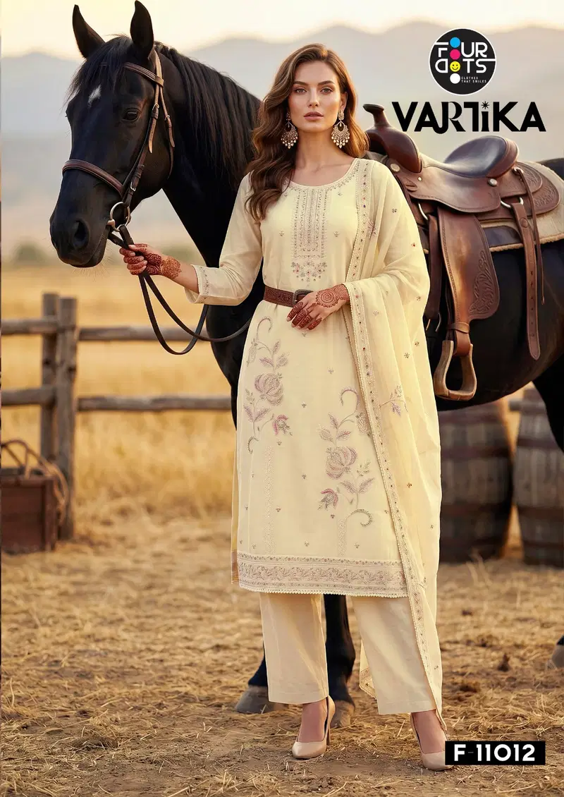 Four Dots Vartika Mal Chanderi Cotton Handworked Dress Material
