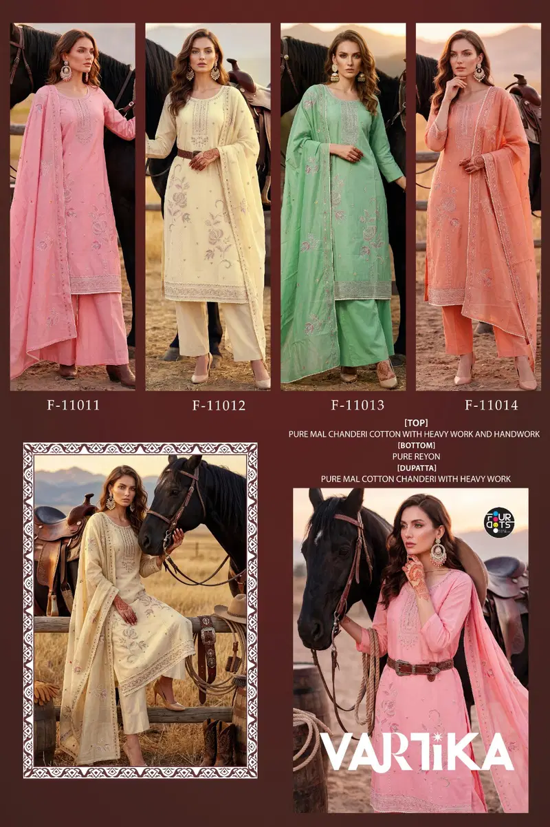 Four Dots Vartika Mal Chanderi Cotton Handworked Dress Material