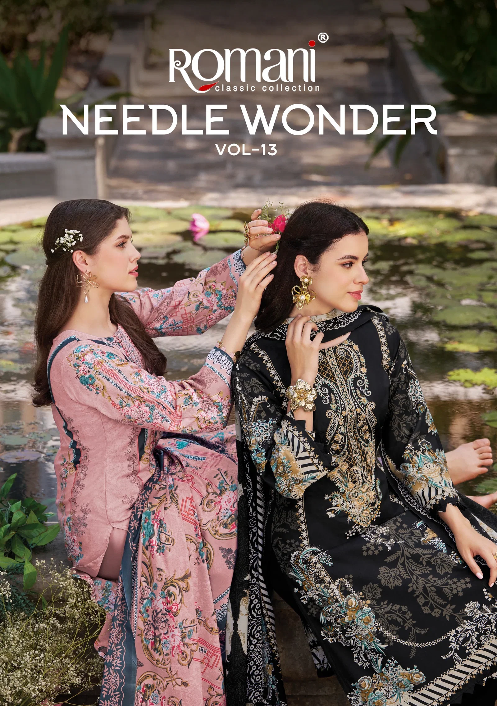 Romani Needle Wonder Vol 13 Cotton Digital Printed Embroidered Dress Material