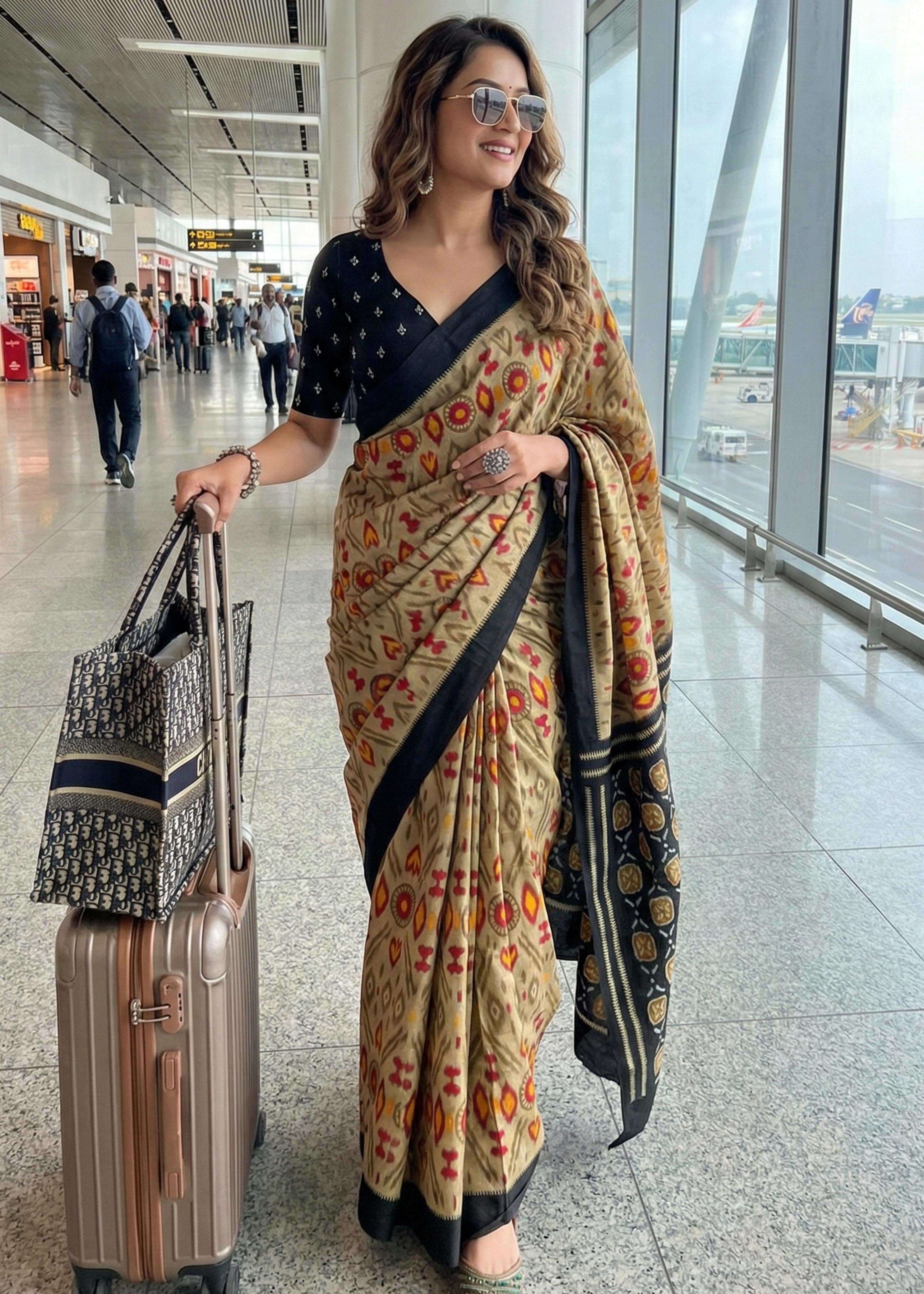Sm Yami 115 Cotton Ikkat Print Saree