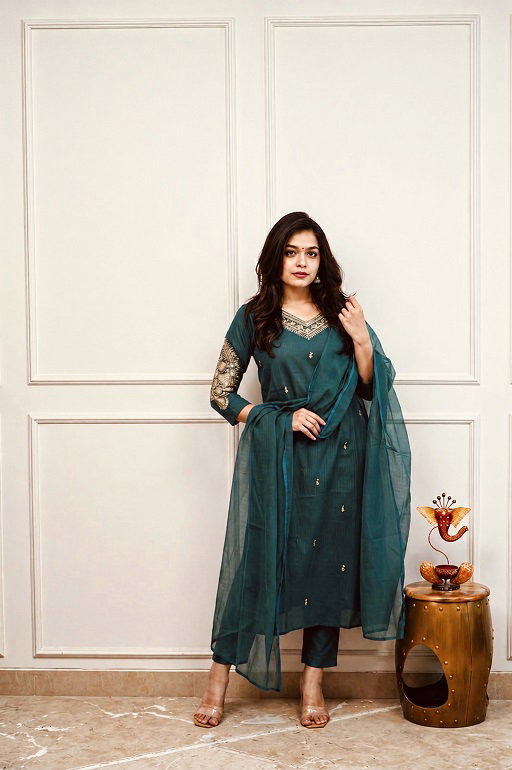 Navya Kurti 257 Party Wear Embroidery Worked Silk Blend Kurti with Bottom and Dupatta