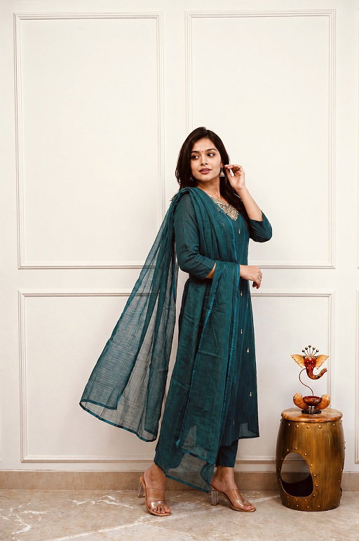 Navya Kurti 257 Party Wear Embroidery Worked Silk Blend Kurti with Bottom and Dupatta