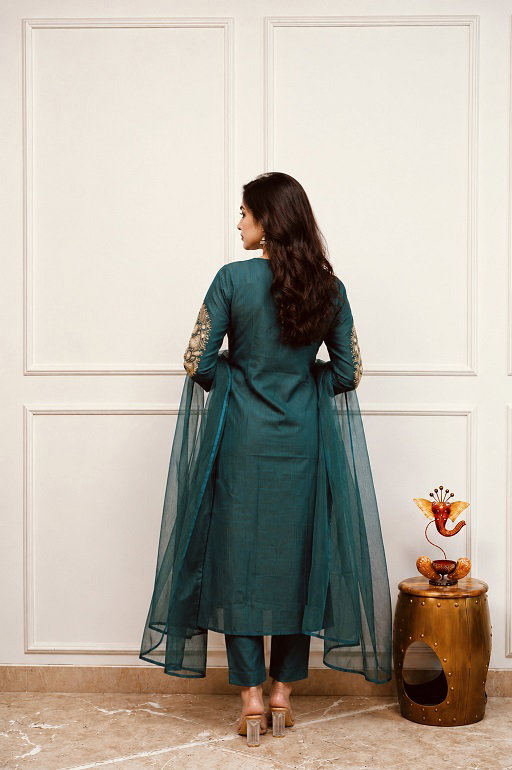 Navya Kurti 257 Party Wear Embroidery Worked Silk Blend Kurti with Bottom and Dupatta