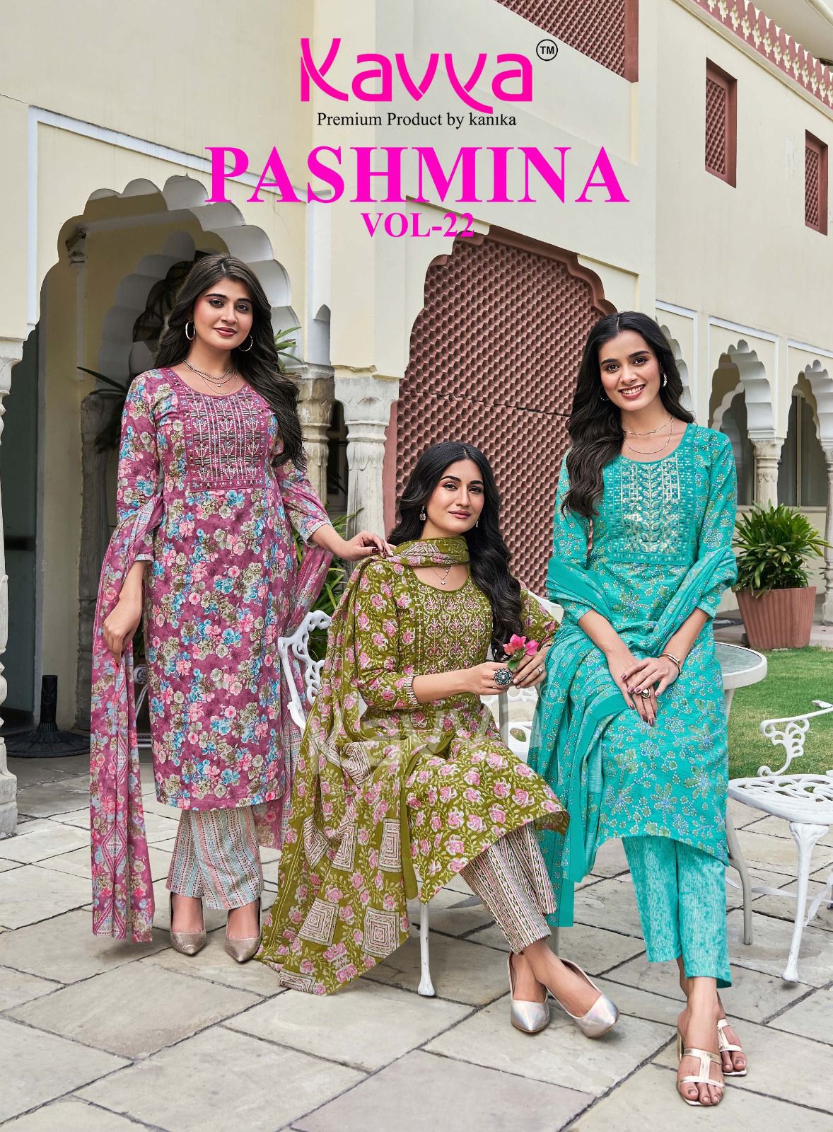 Kavya Pashmina Vol 22 Malasiyan Cotton Embroidered Kurti With Bottom Dupatta