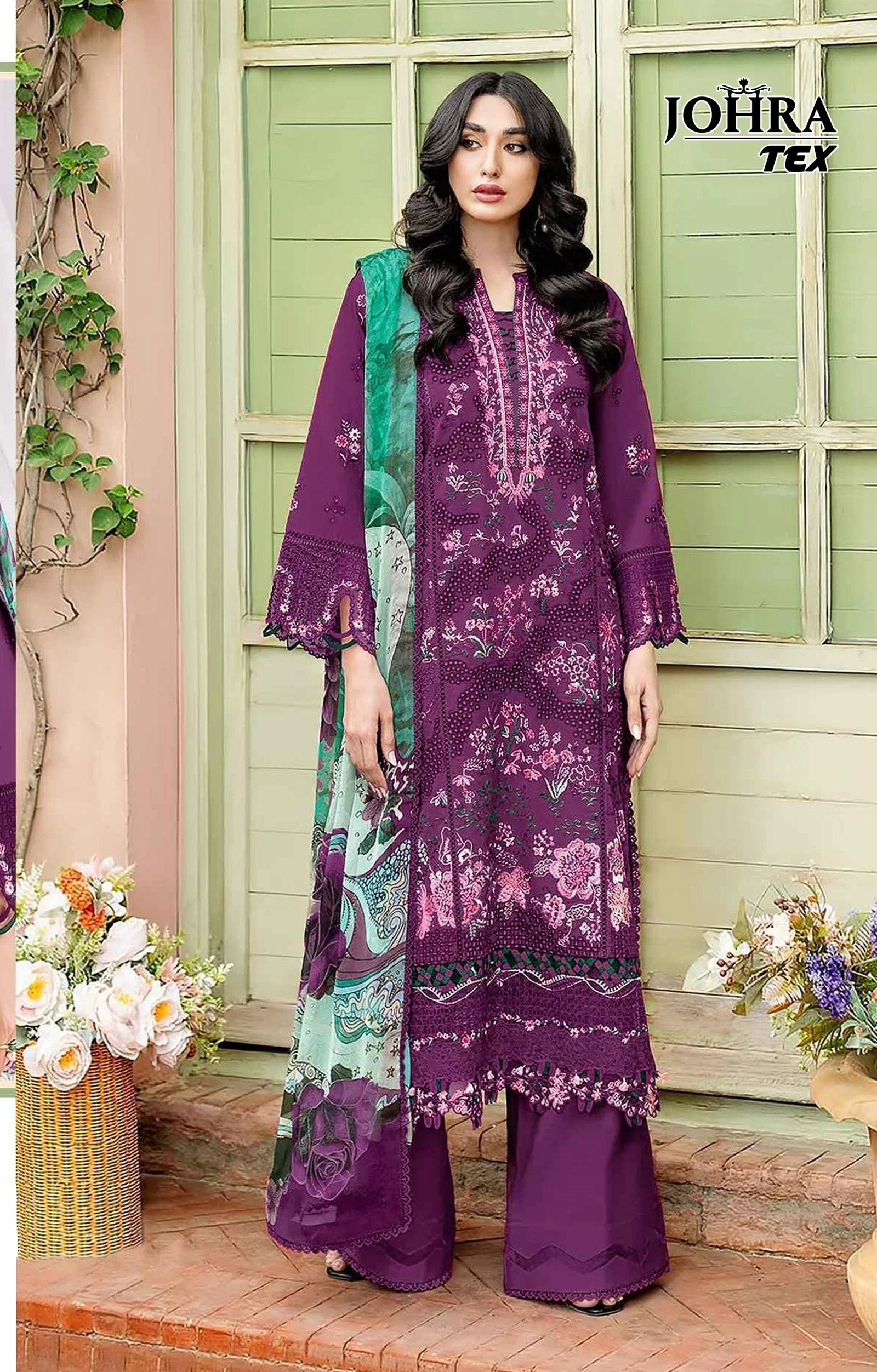 Johra Tex 195 C Cambric Cotton Embroidery Work Pakistani Salwar Kameez