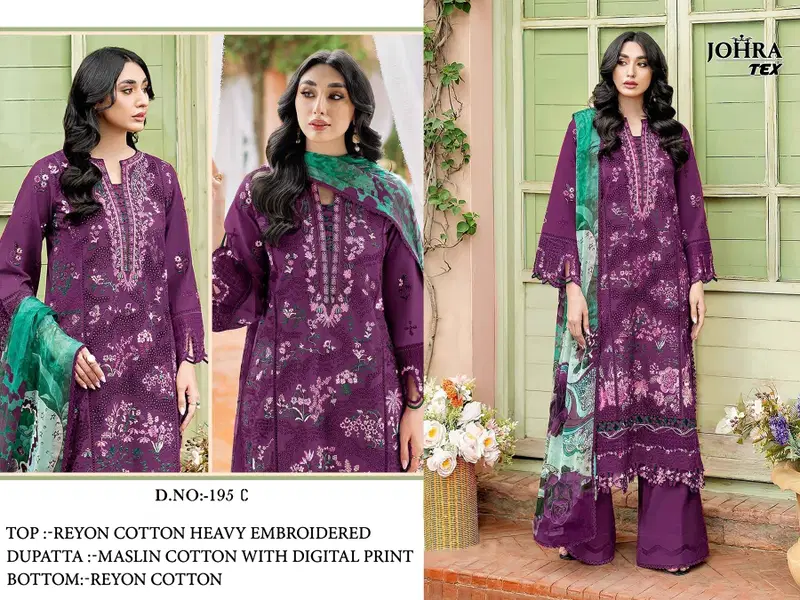 Johra Tex 195 C Cambric Cotton Embroidery Work Pakistani Salwar Kameez