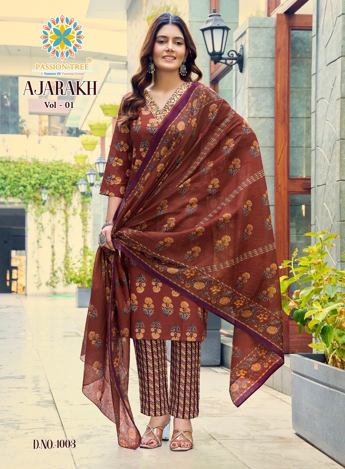 Ajarakh Vol 1 By Passion Tree Heavy Cotton Print Embroidery Work Kurti Bottom With Dupatta