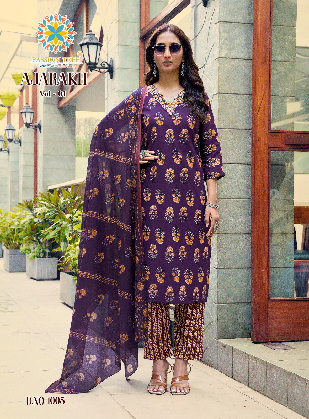Ajarakh Vol 1 By Passion Tree Heavy Cotton Print Embroidery Work Kurti Bottom With Dupatta