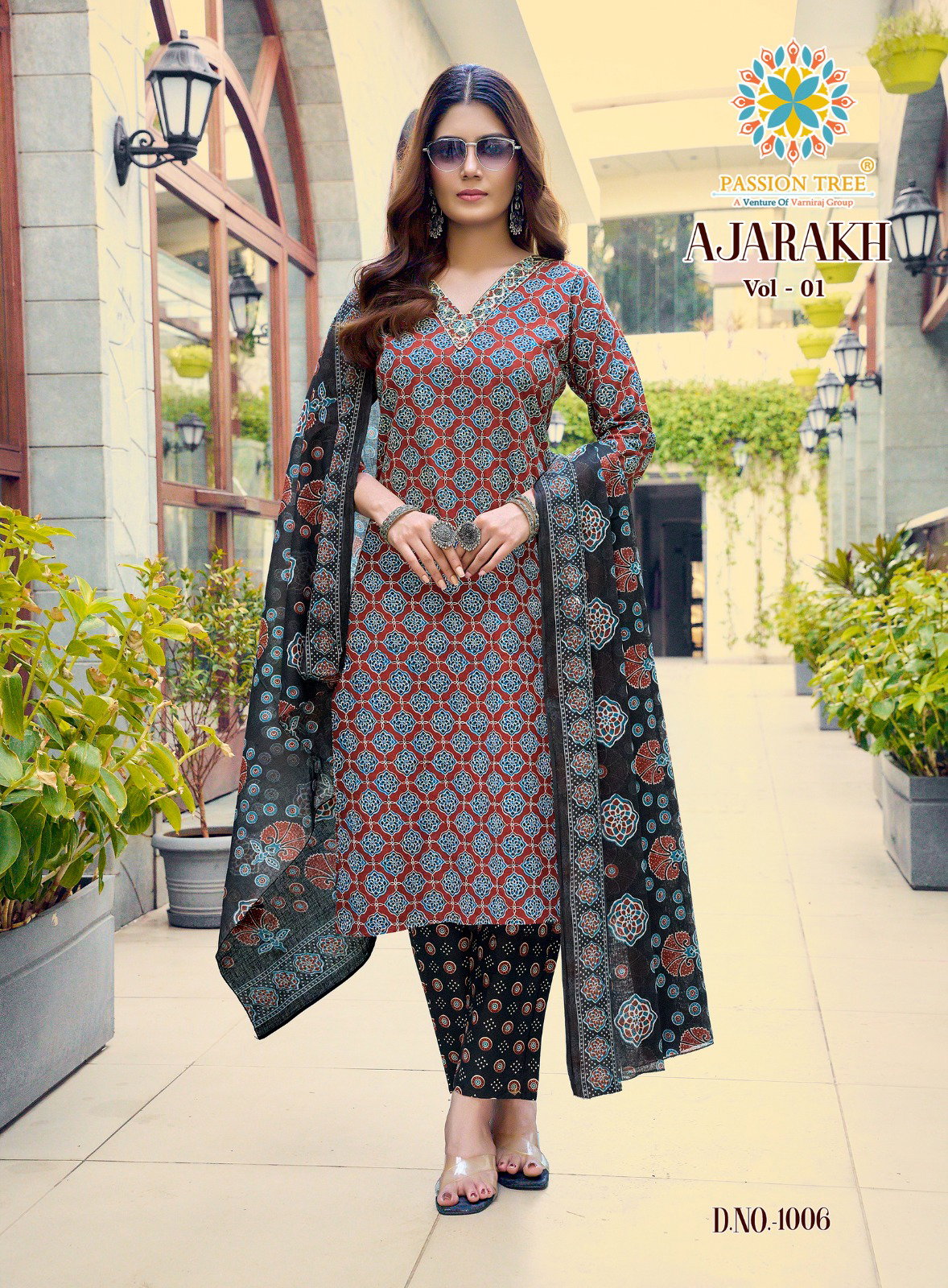 Ajarakh Vol 1 By Passion Tree Heavy Cotton Print Embroidery Work Kurti Bottom With Dupatta