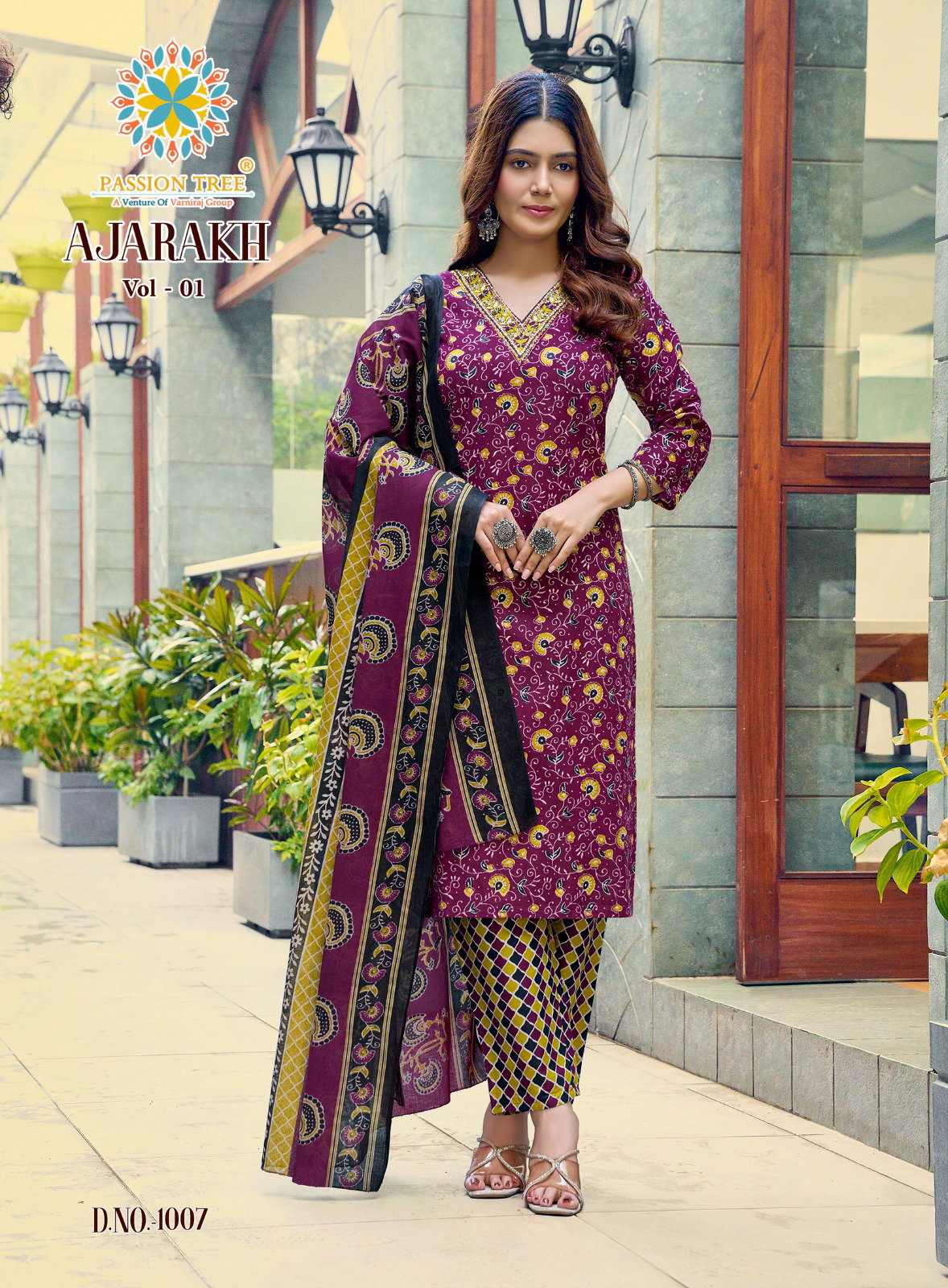 Ajarakh Vol 1 By Passion Tree Heavy Cotton Print Embroidery Work Kurti Bottom With Dupatta