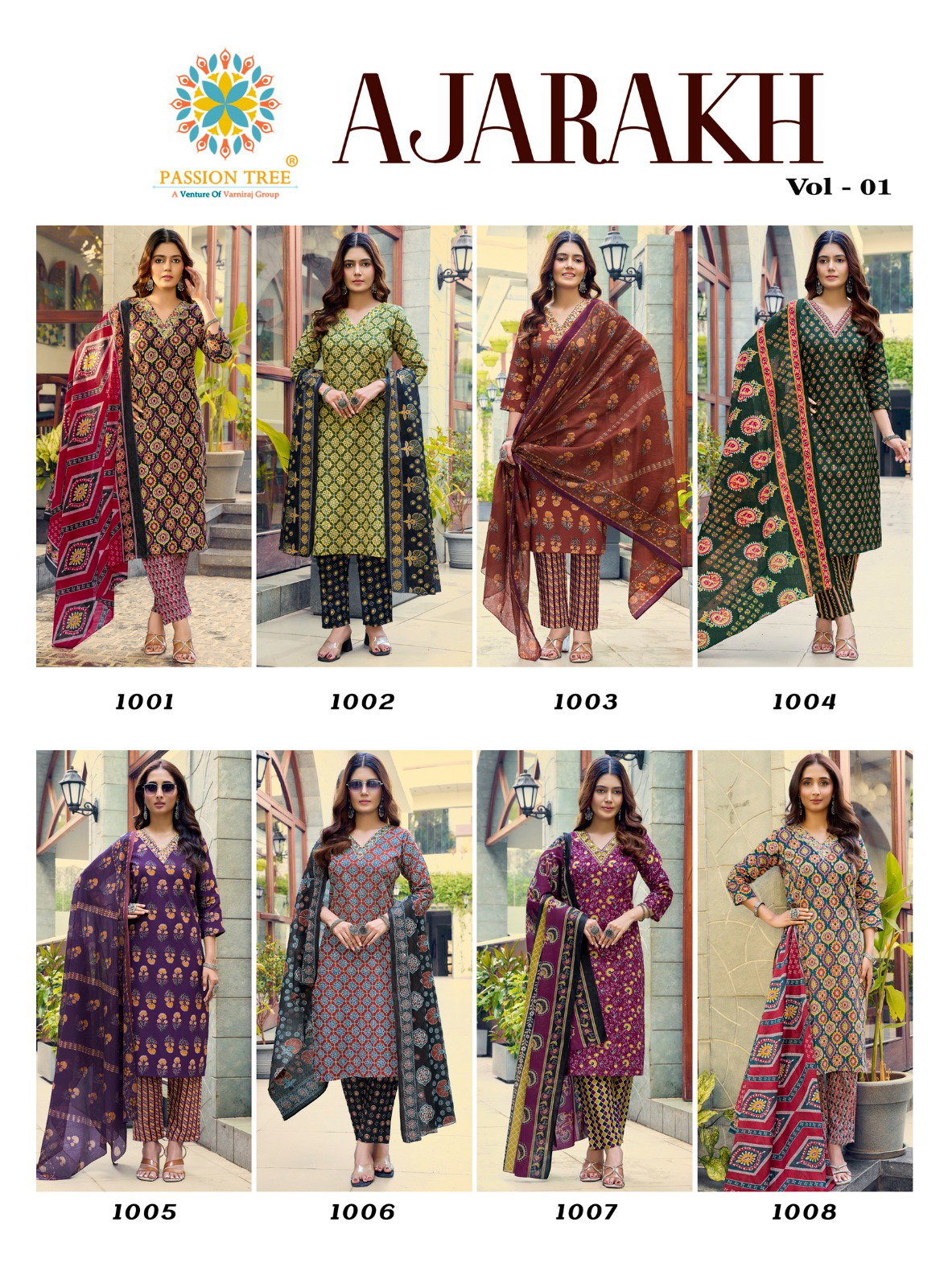 Ajarakh Vol 1 By Passion Tree Heavy Cotton Print Embroidery Work Kurti Bottom With Dupatta