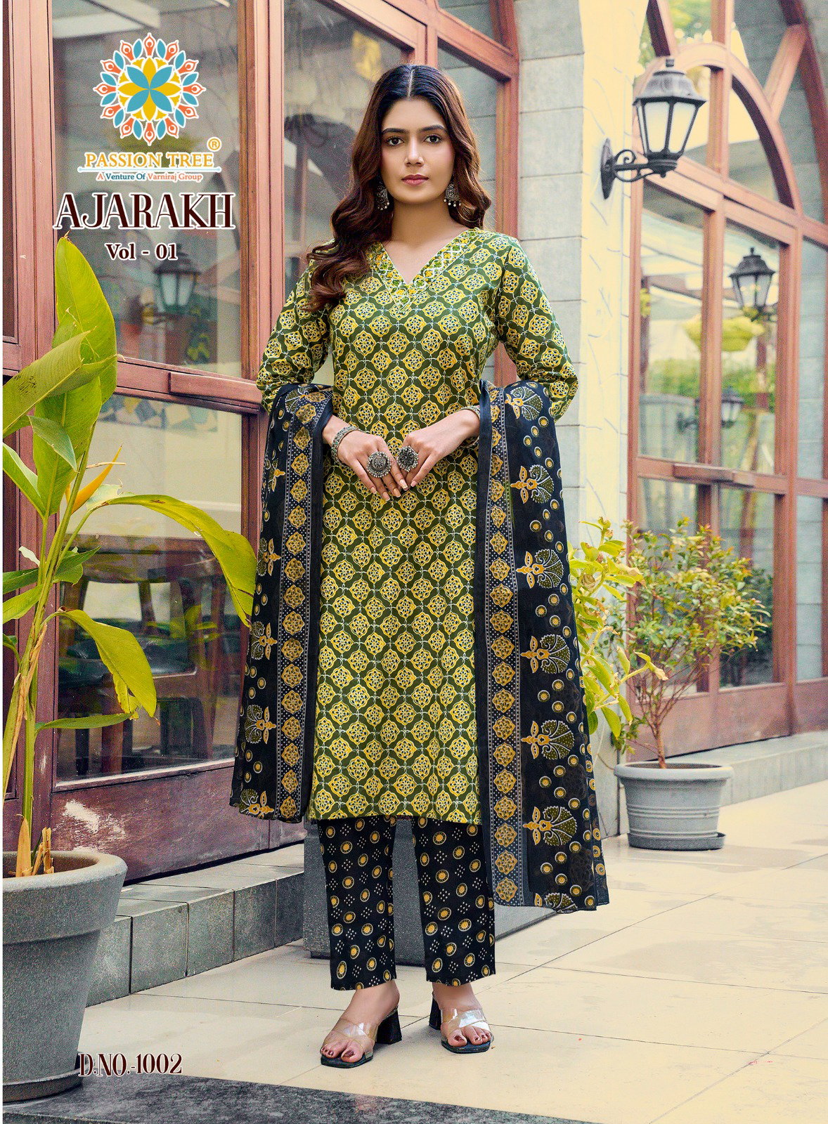 Ajarakh Vol 1 By Passion Tree Heavy Cotton Print Embroidery Work Kurti Bottom With Dupatta