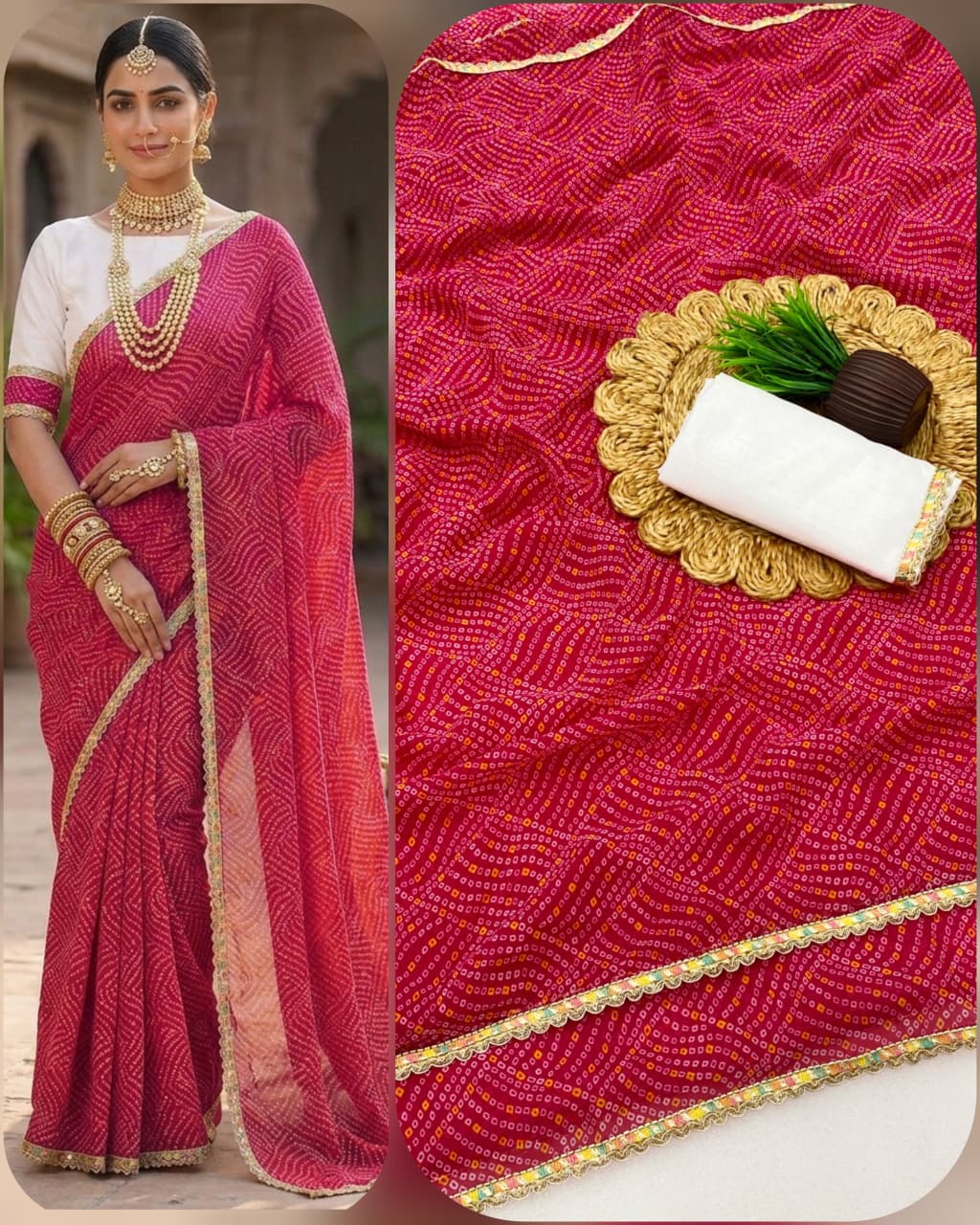 VLC Rekha 2 Georgette Silk Bandhani Print Valmoti Less Border Saree