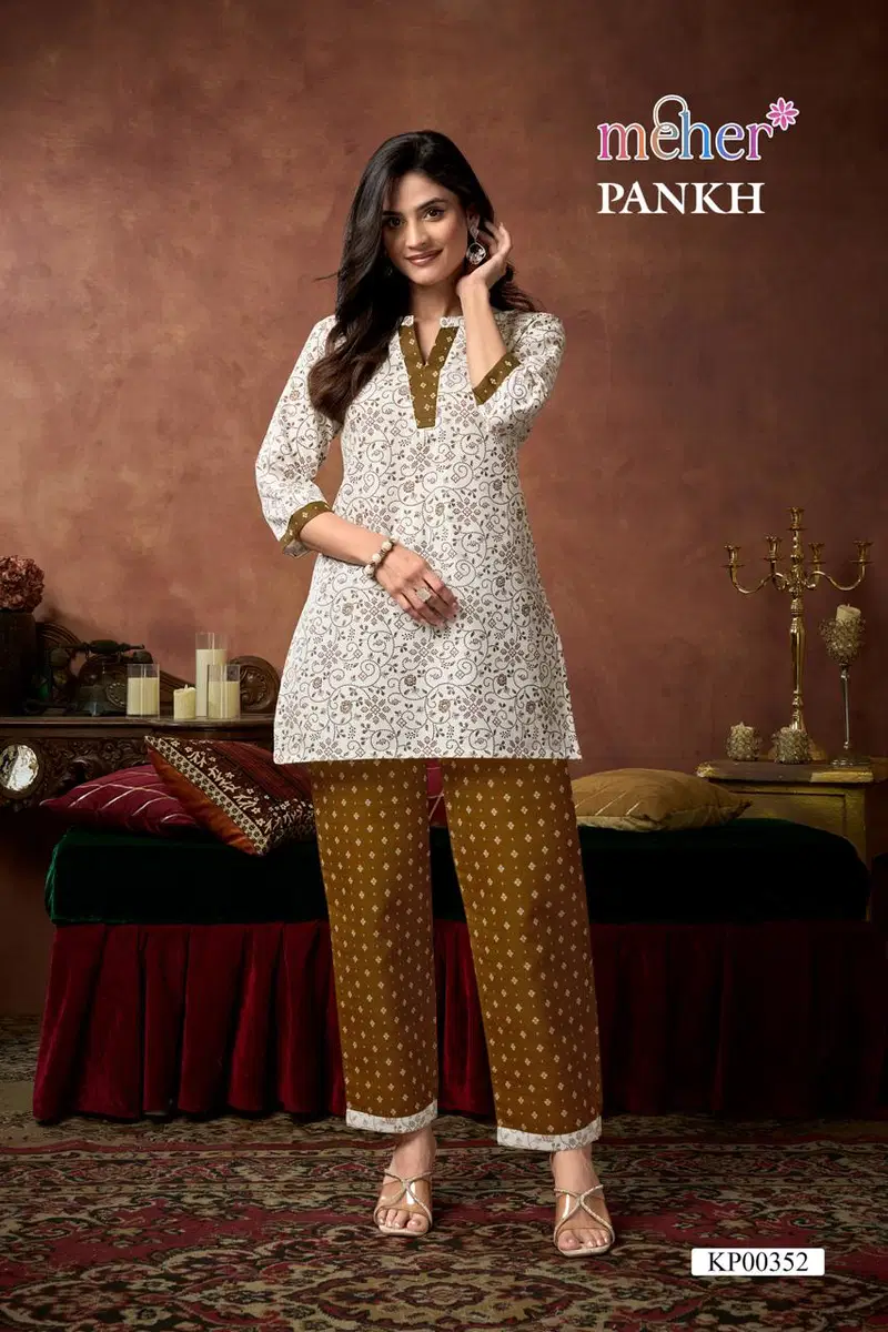 Meher Pankh Ruby Slub Printed Co Ord Set Collection