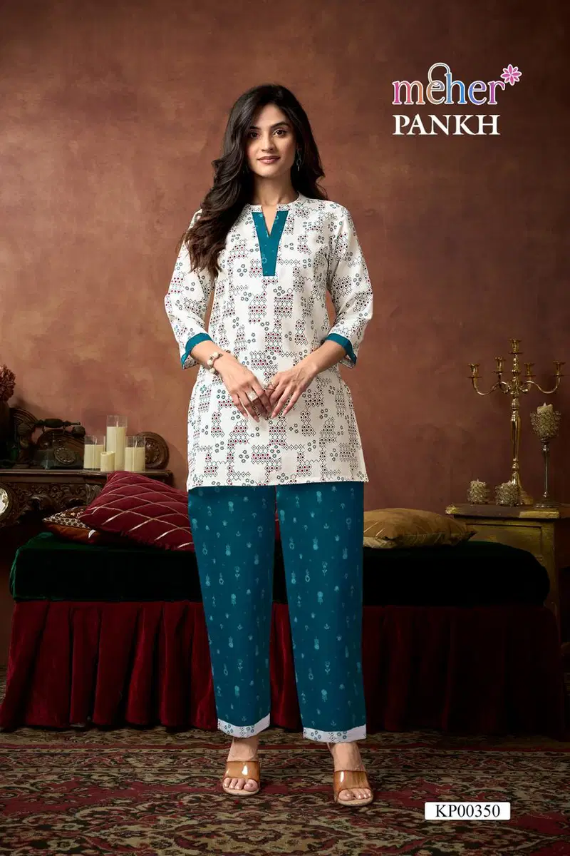 Meher Pankh Ruby Slub Printed Co Ord Set Collection