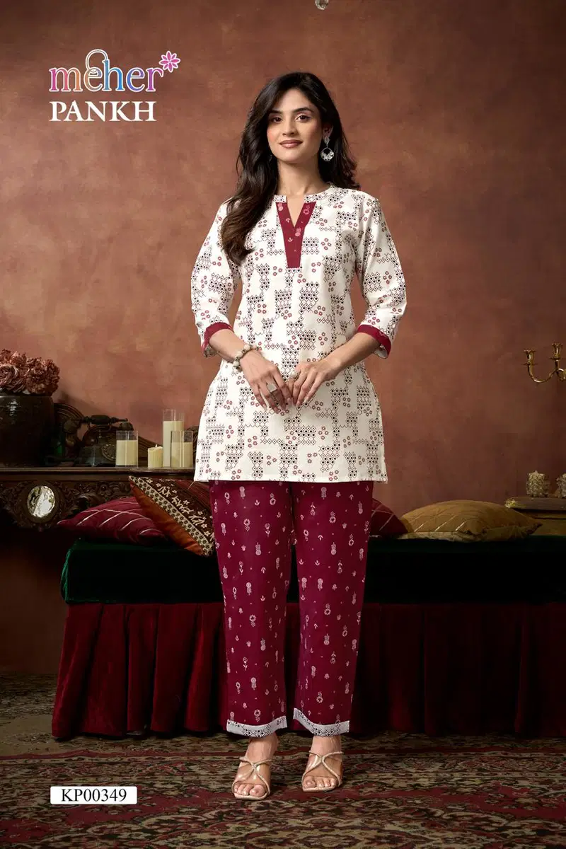 Meher Pankh Ruby Slub Printed Co Ord Set Collection