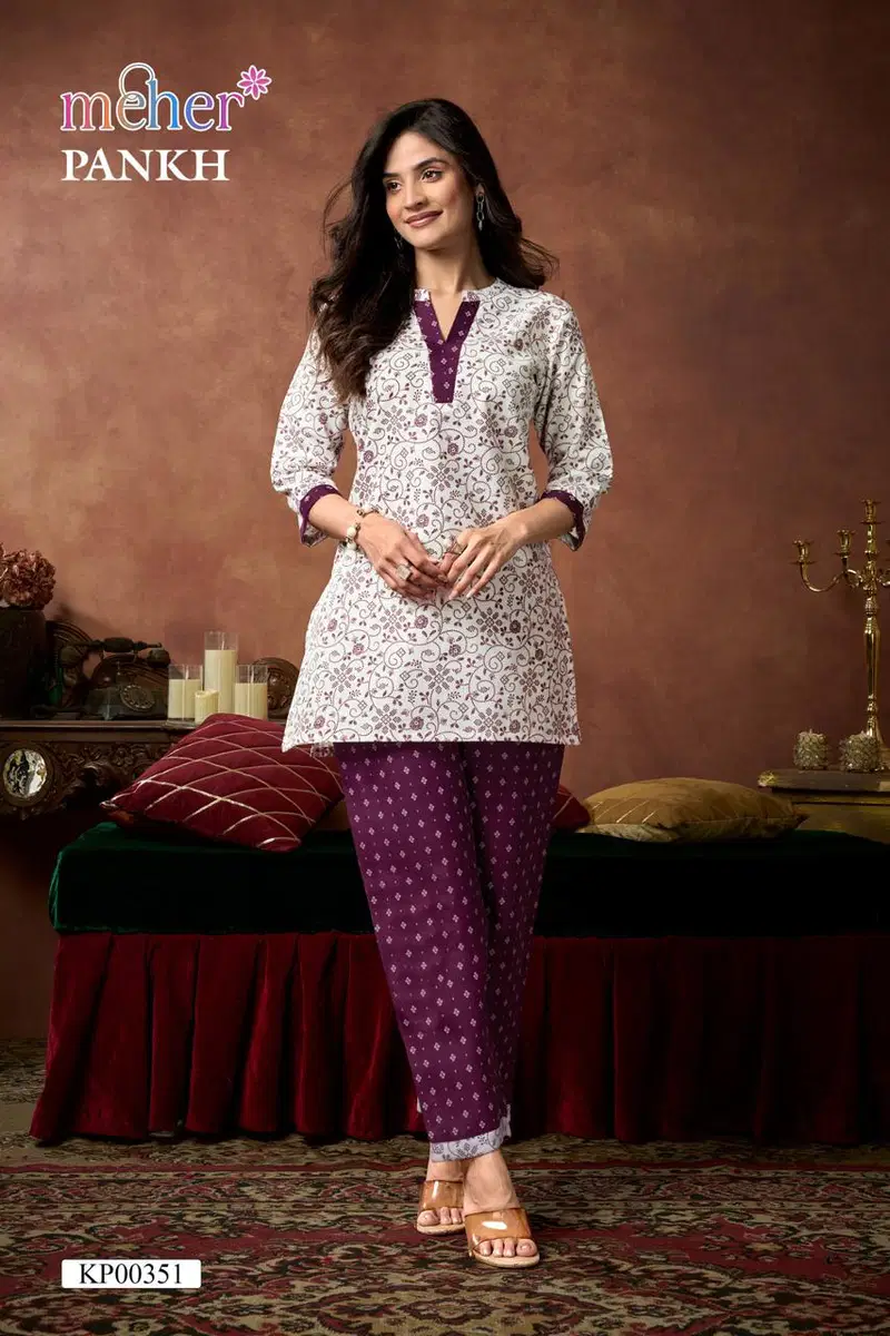 Meher Pankh Ruby Slub Printed Co Ord Set Collection