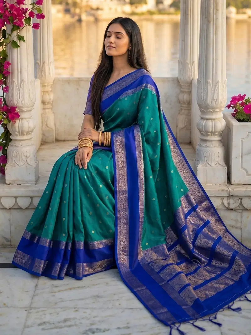 Ast Kashi Silk Silk Blend Zari Border Saree Collection