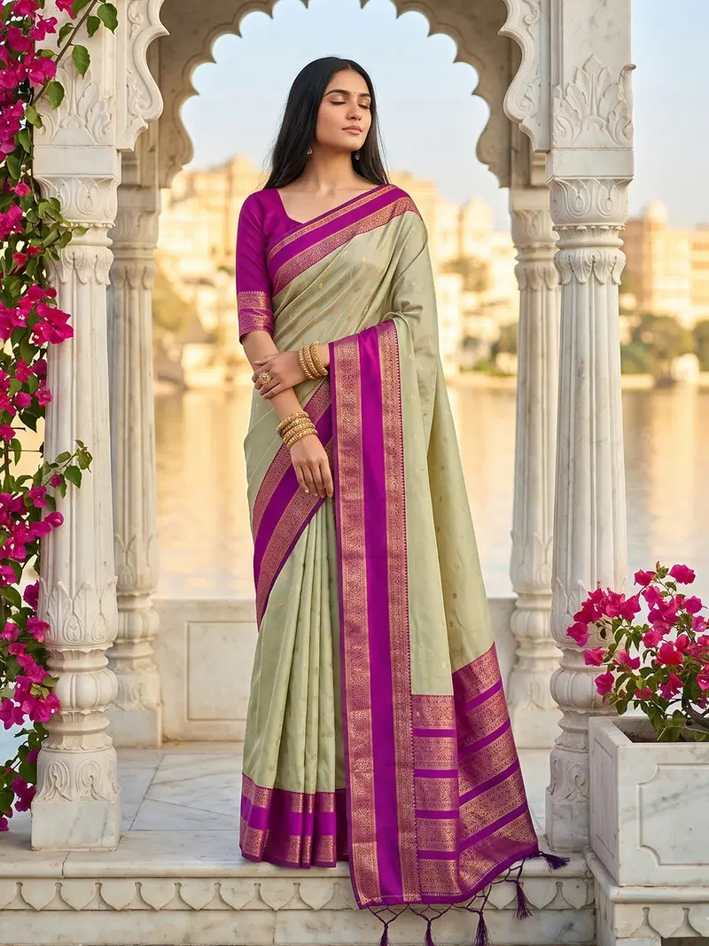 Ast Kashi Silk Silk Blend Zari Border Saree Collection