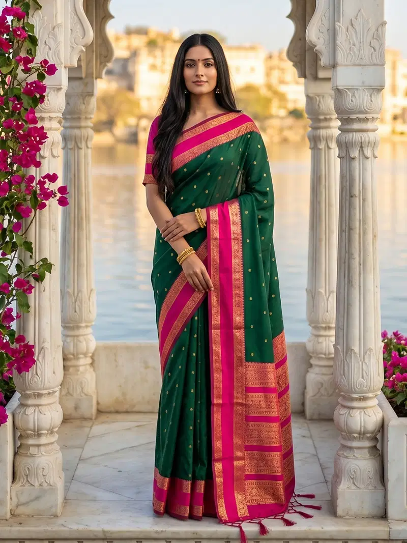 Ast Kashi Silk Silk Blend Zari Border Saree Collection