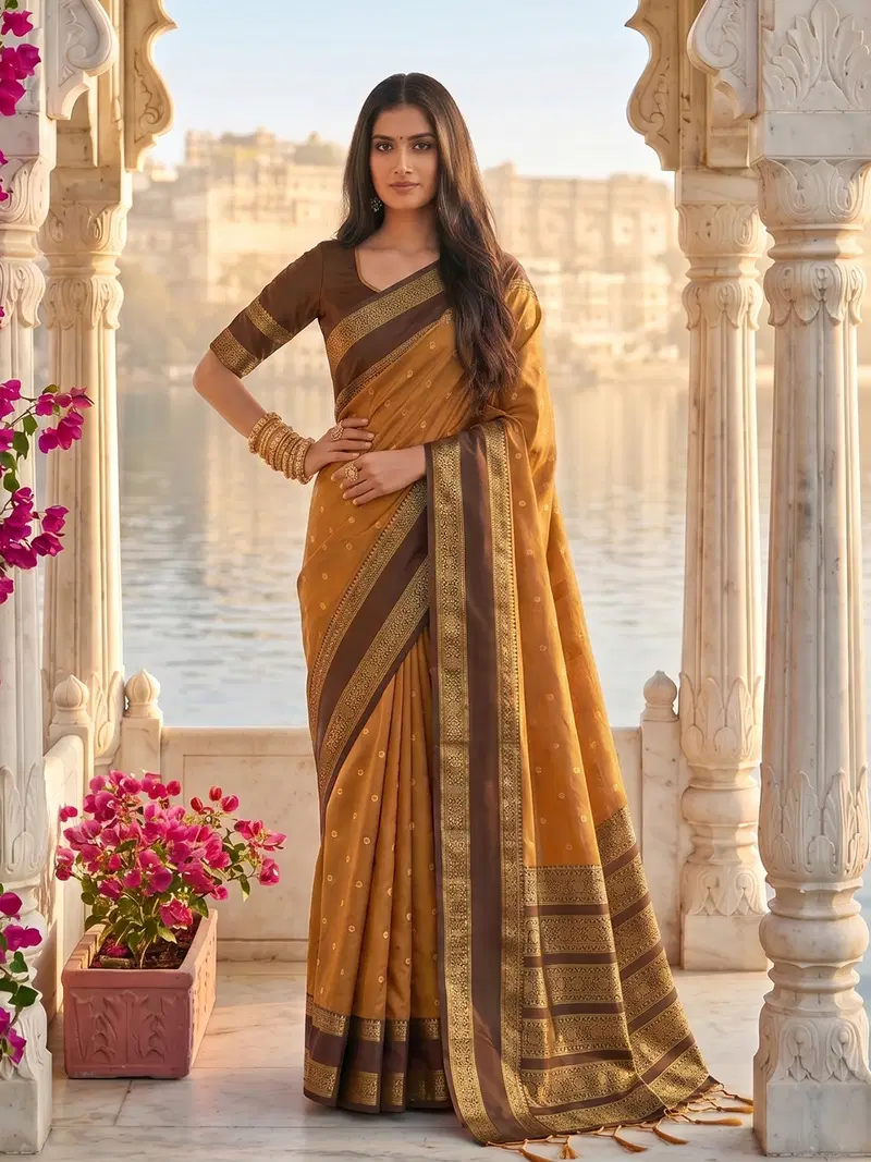 Ast Kashi Silk Silk Blend Zari Border Saree Collection