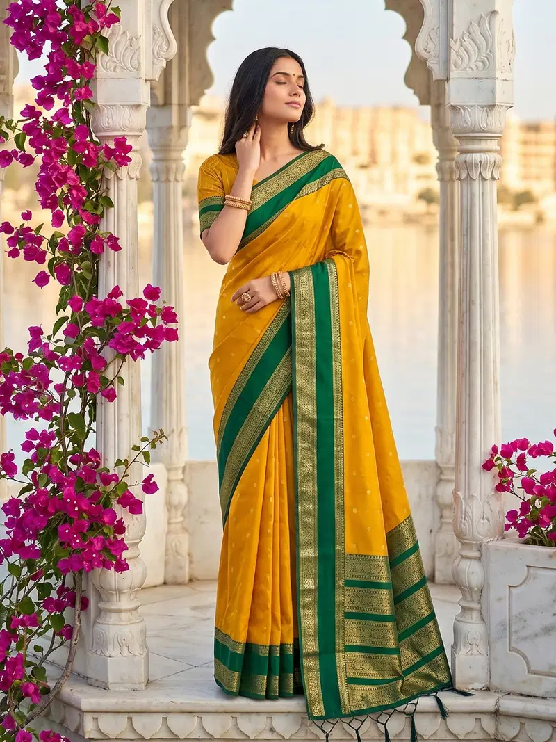 Ast Kashi Silk Silk Blend Zari Border Saree Collection