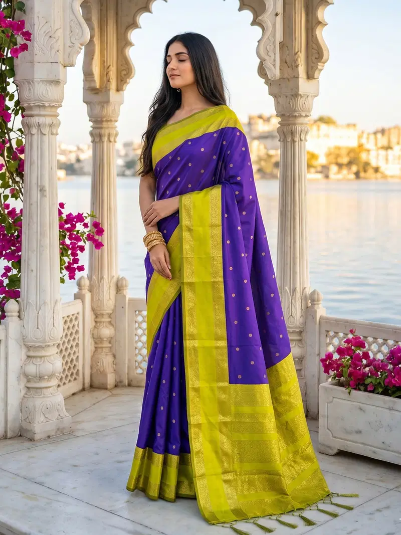 Ast Kashi Silk Silk Blend Zari Border Saree Collection
