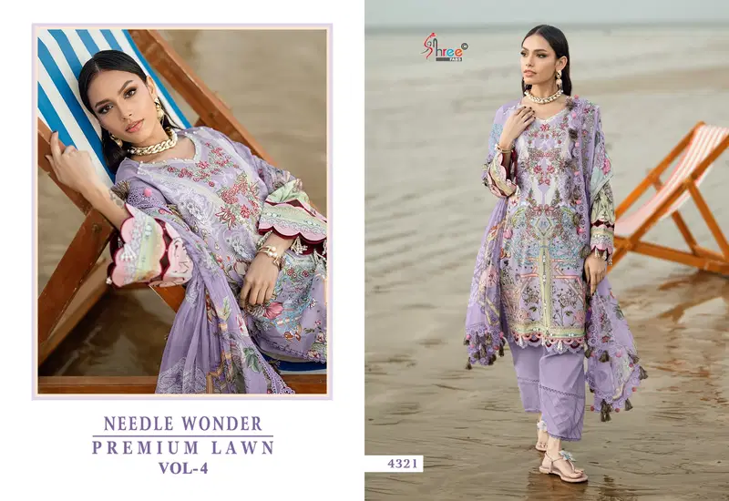 Shree Needle Wonder Premium Lawn Vol 4 Chiffon Dupatta Cotton Pakistani Suits