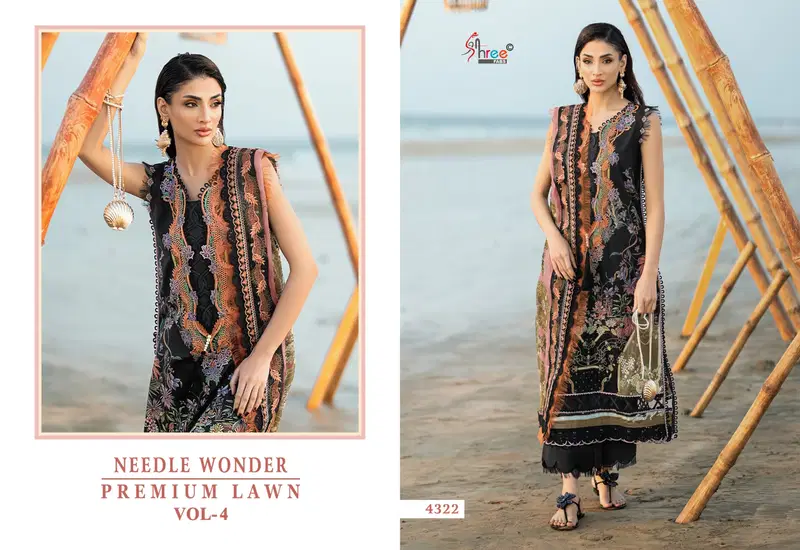 Shree Needle Wonder Premium Lawn Vol 4 Chiffon Dupatta Cotton Pakistani Suits