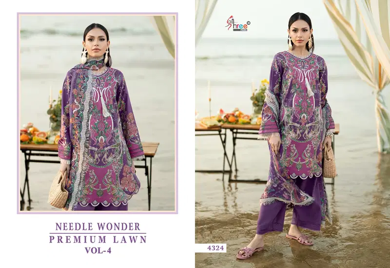 Shree Needle Wonder Premium Lawn Vol 4 Chiffon Dupatta Cotton Pakistani Suits