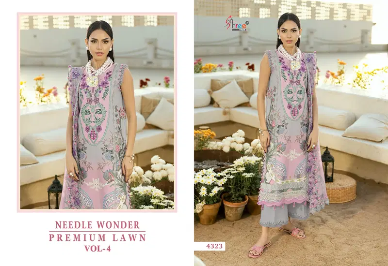 Shree Needle Wonder Premium Lawn Vol 4 Chiffon Dupatta Cotton Pakistani Suits